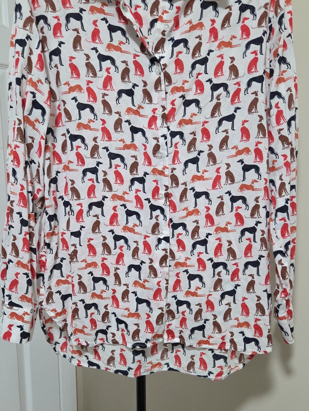 Olsen Men’s White Multicolor Dog Print Cotton Blend Button Down Shirt Casual - Picture 4 of 11
